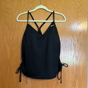 Women’s Nike black swim tankini. Size large, adjustable ruched sides, NWT.